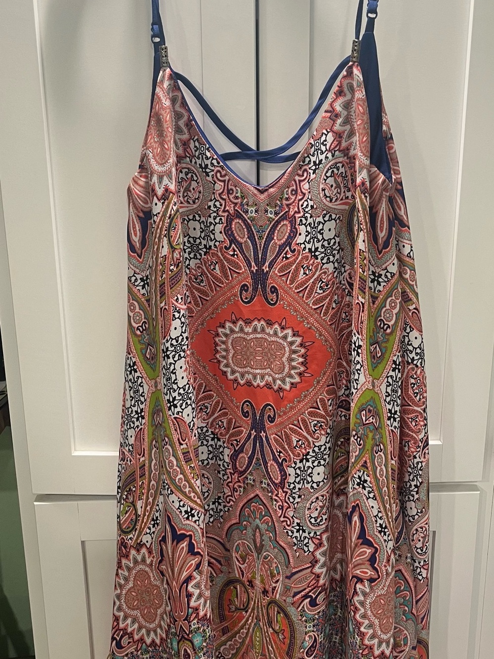 Trixxi Coral Paisley Maxi Dress with Navy Straps